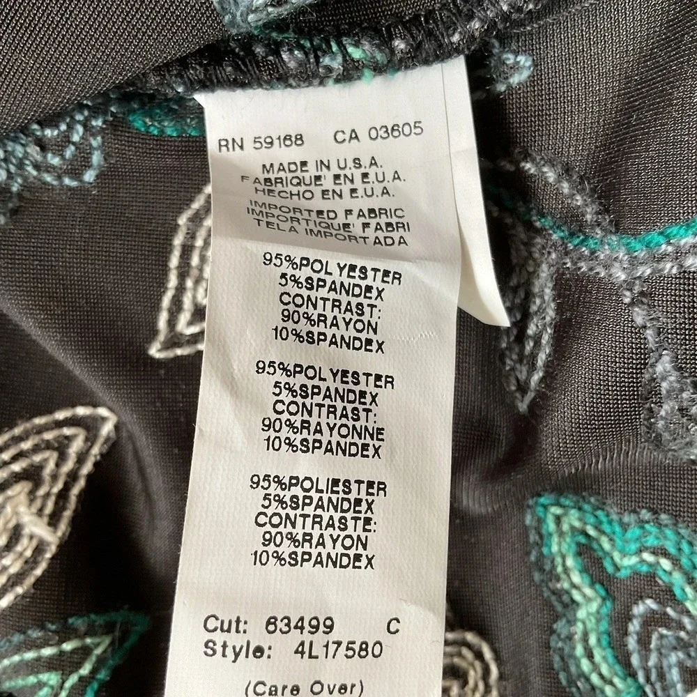 Karen Kane NWT Sz XL Black Green STRETCH Embroidered Velvet Bell Slv $128 MSRP - Picture 10 of 12